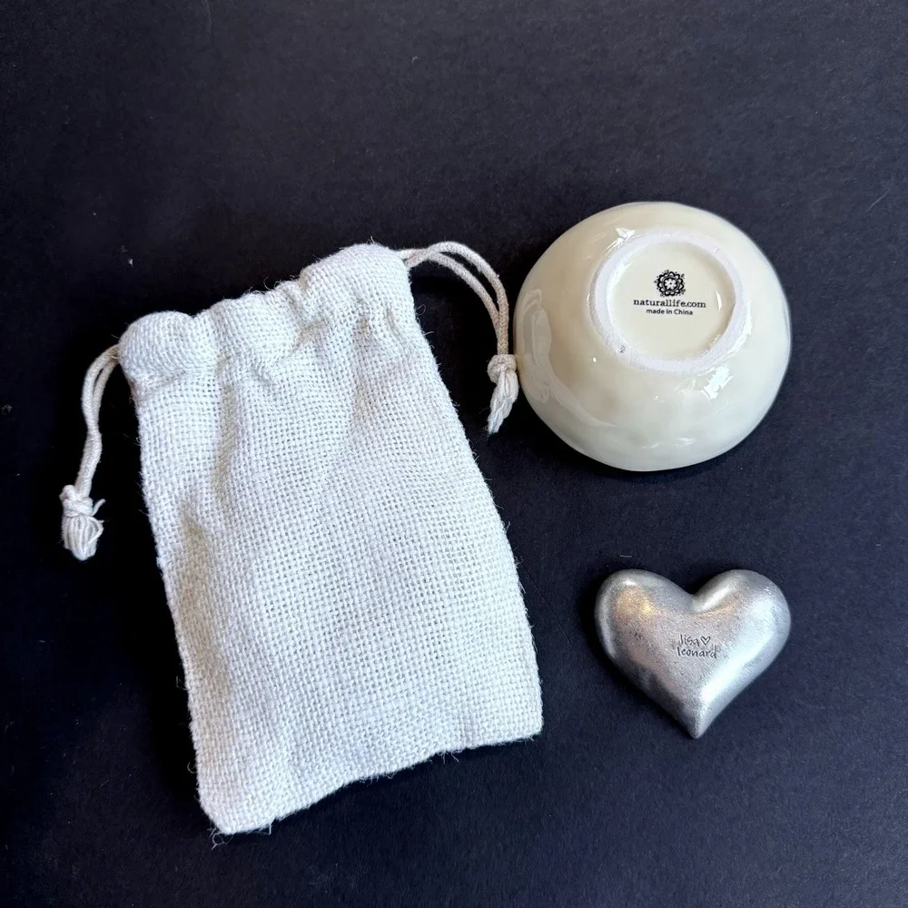 New Natural Life Gift Set Pewter Heart Trinket Dish Lisa Leonard Floral Friend